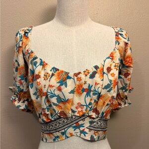 Milk & Honey Women’s size large Boho floral crop top tie back off shoulder style